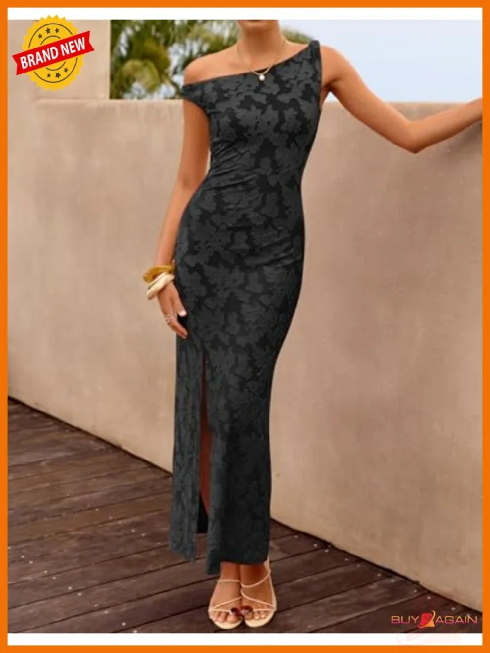 One Shoulder Floral Bodycon Midi Dress Sleeveless Ruched Slit